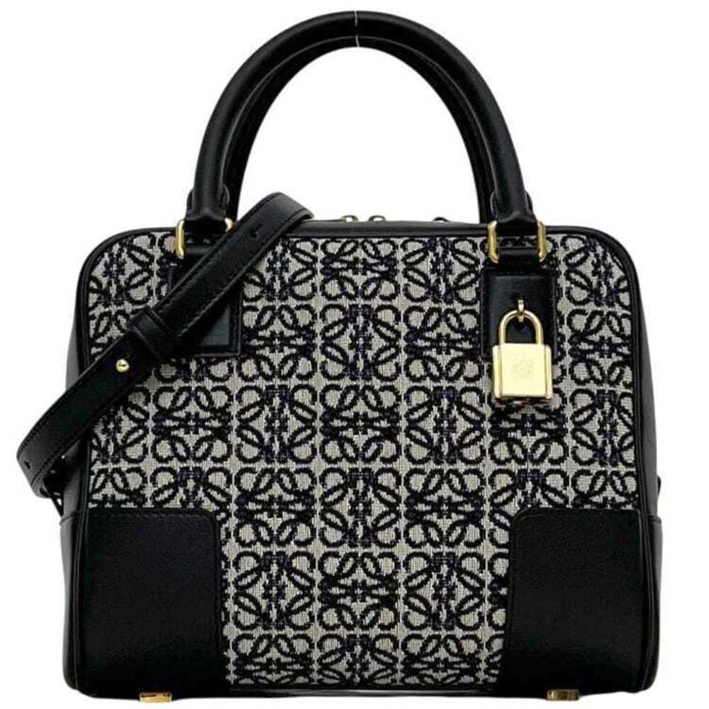 Loewe Amazona Bag Anagram Canvas Leather Top Handle Bag Navy Blue Black